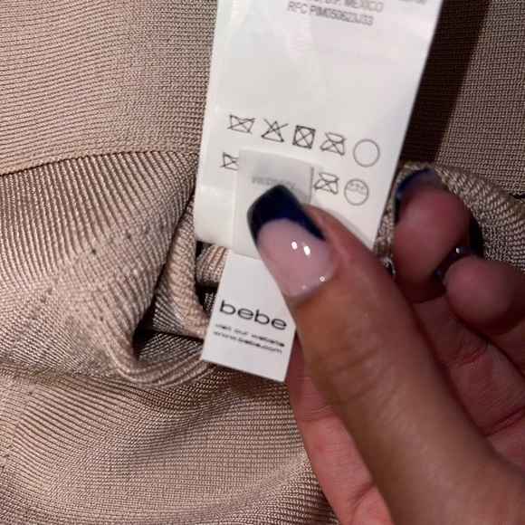 Strapless tan Bebe formal dress with black detail - Picture 5 of 5